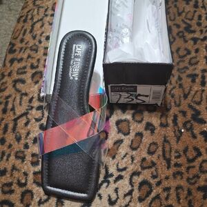 Cape Robbin Black Sandals with Multicolor Straps